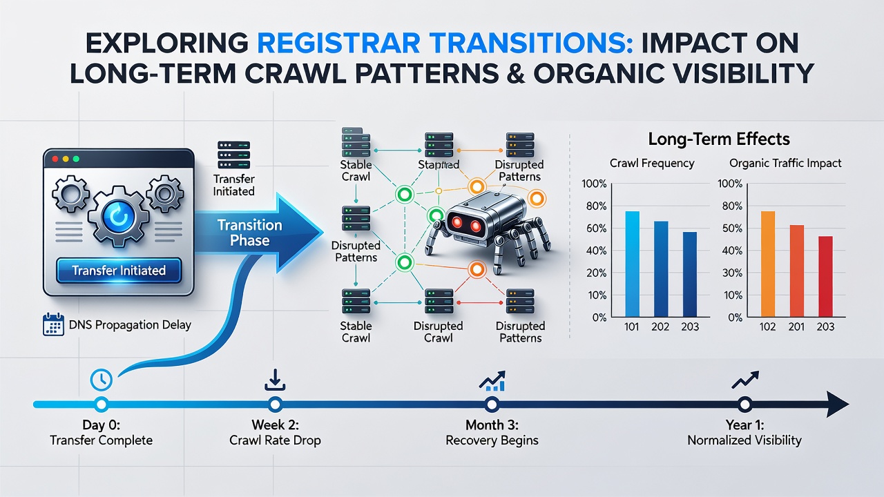 Graph depicting changes in organic visibility following registrar transitions across multiple domains